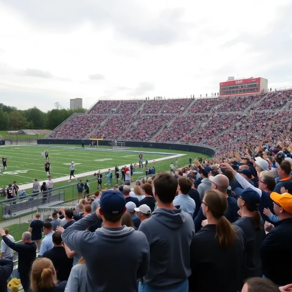 Crowd cheering at a high school football game in South Carolina