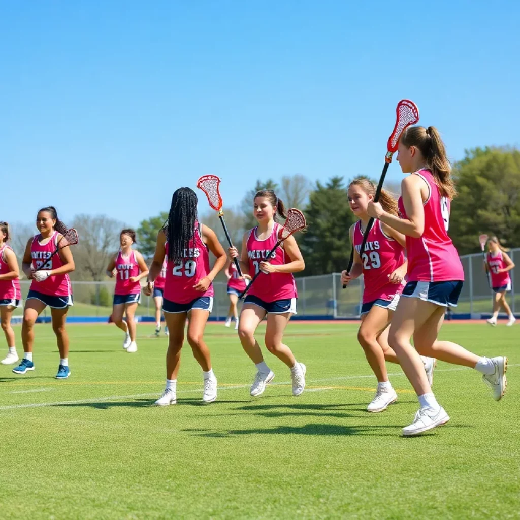 Girls celebrating their achievements in high school lacrosse