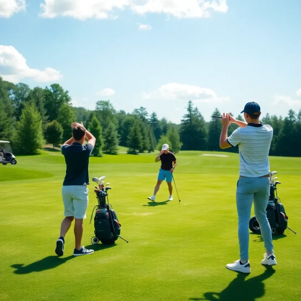 High school students competing in golf on a sunny day