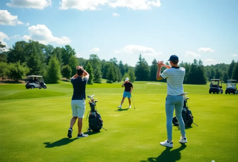 High school students competing in golf on a sunny day