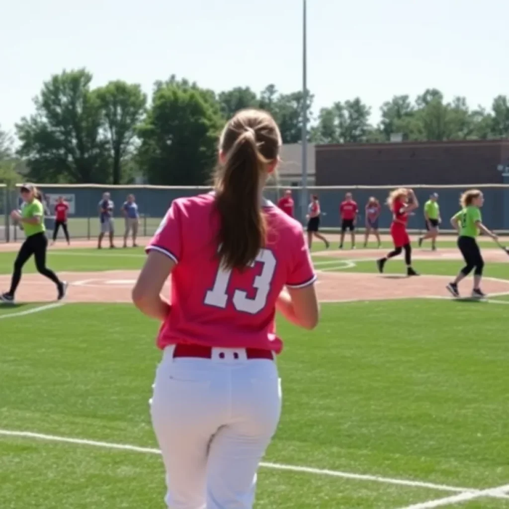 High school softball players in action during a game, showcasing teamwork and athleticism.
