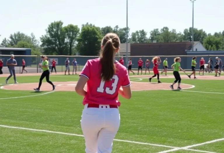 High school softball players in action during a game, showcasing teamwork and athleticism.