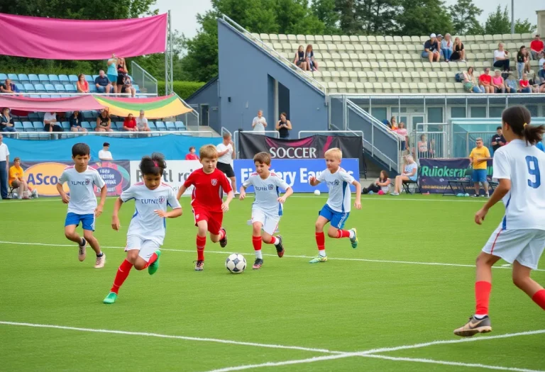 Players competing in the High School Summer Classic Soccer Tournament