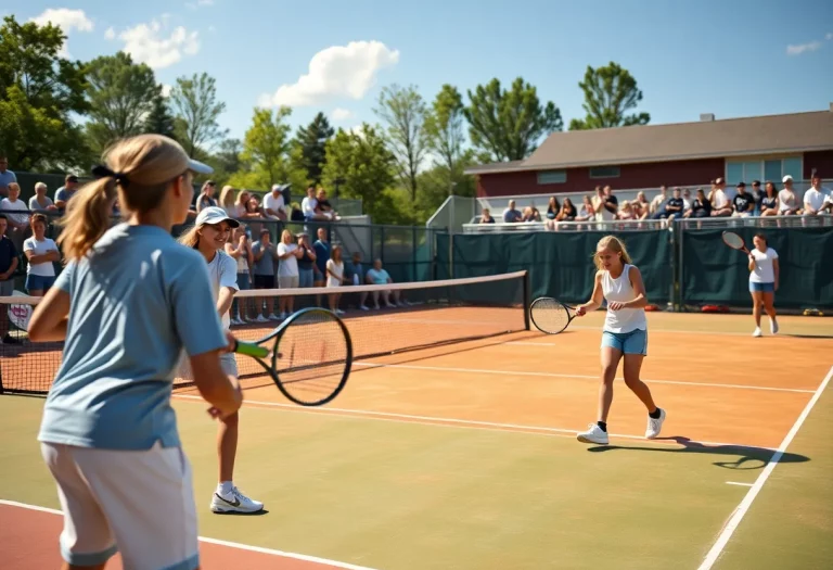 High school tennis players competing on a court