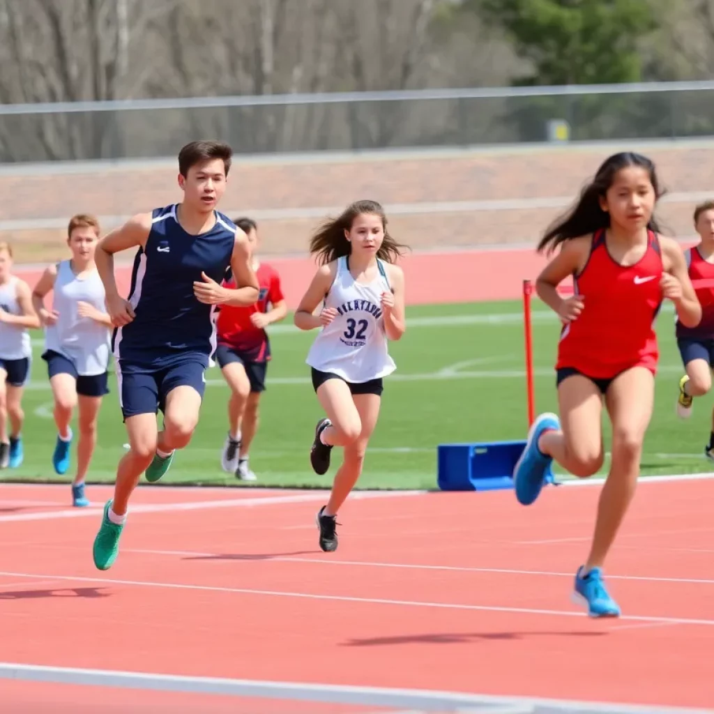 Athletes competing in a high school track and field event