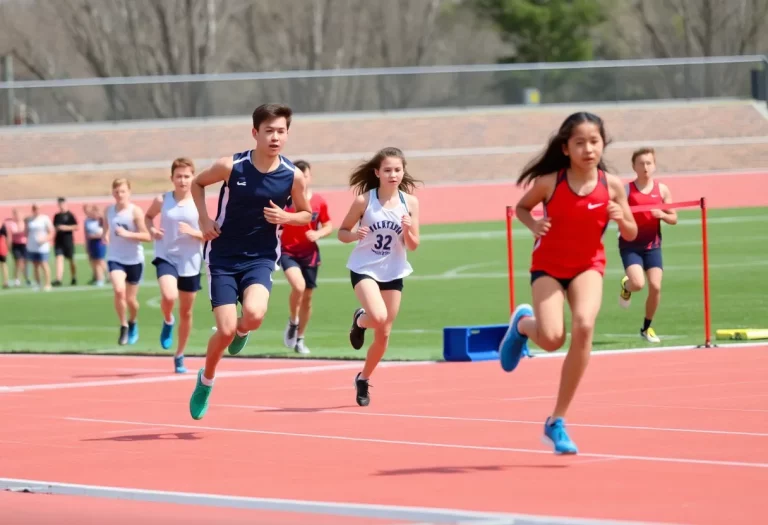 Athletes competing in a high school track and field event