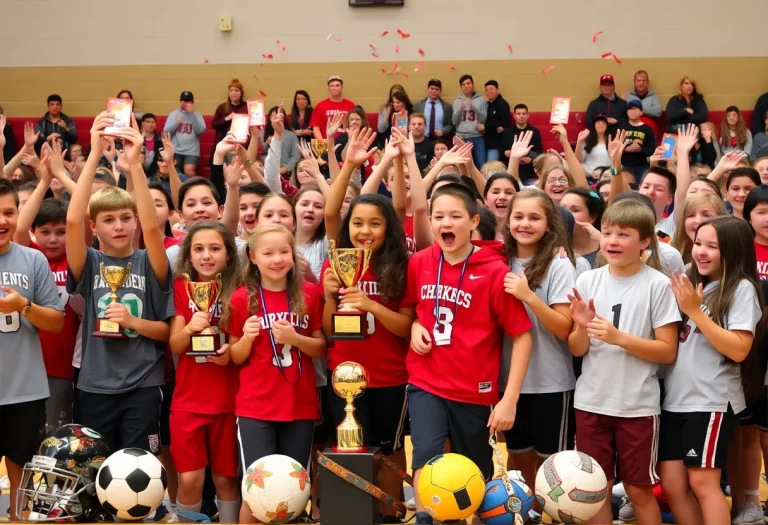 Celebration at Hinsdale Central High School for athletic achievements
