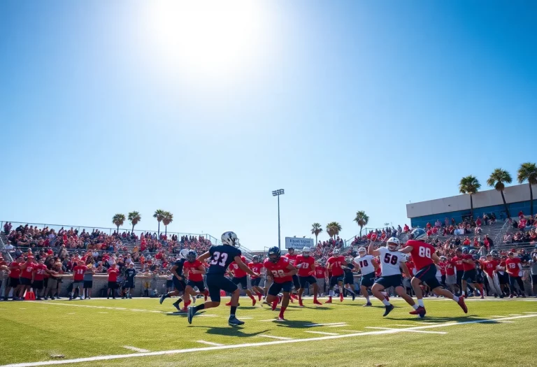 High school football players in action on the field in Honolulu.