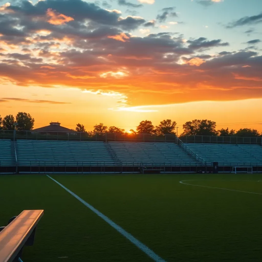 Soccer field at Hoover High School during sunset