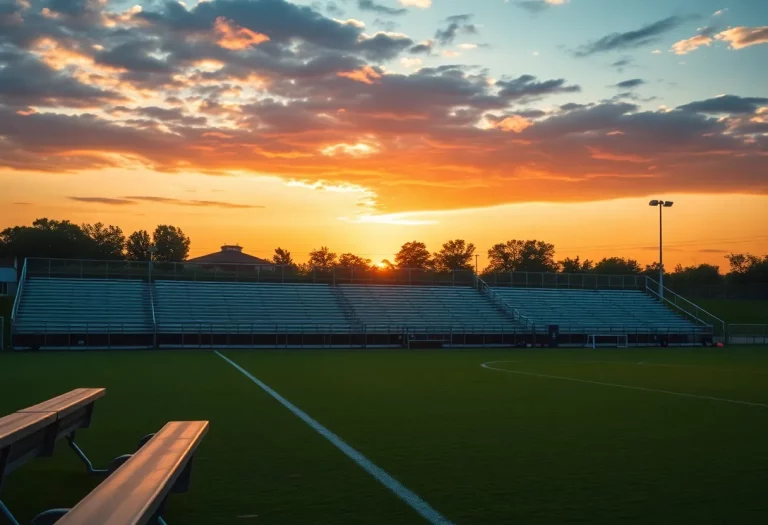 Soccer field at Hoover High School during sunset