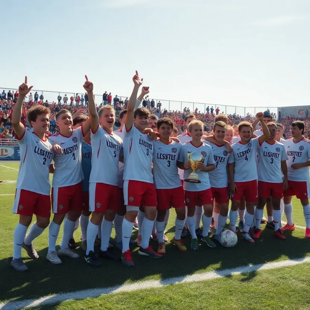 Hopewell High boys soccer team celebrating their region championship win