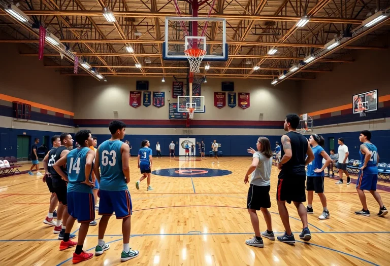 Howell High School Basketball Team practicing in a gym