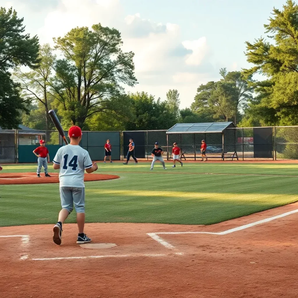 Youth baseball players practicing on a summer afternoon