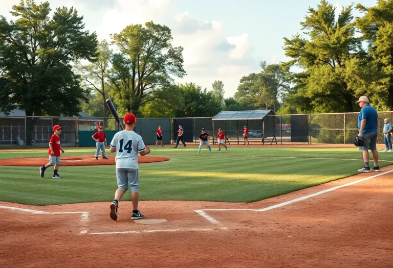 Youth baseball players practicing on a summer afternoon