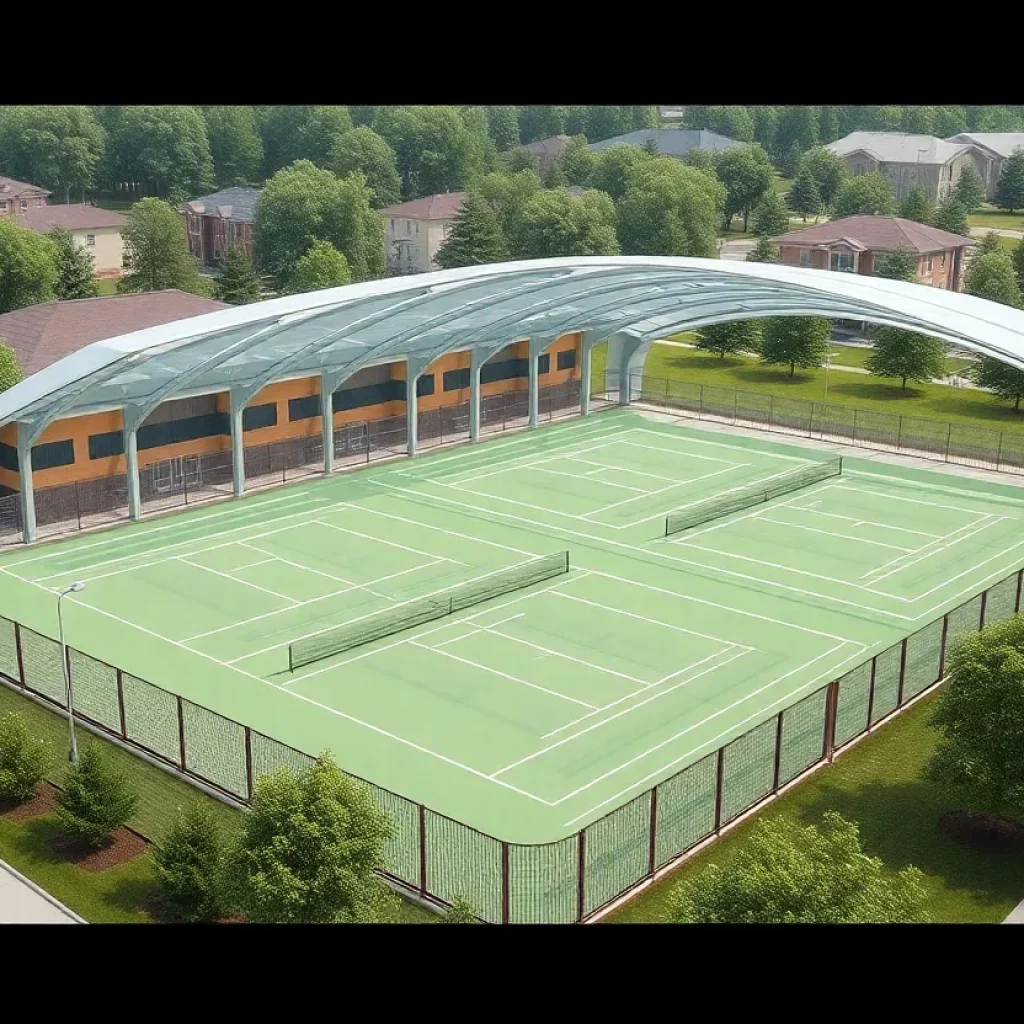 Conceptual design of an indoor tennis facility with multiple courts.