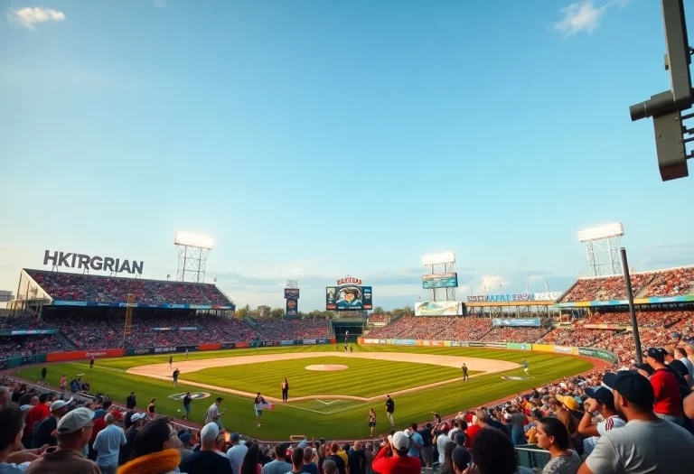 A dynamic sports event featuring Iowa athletes in a celebratory atmosphere.