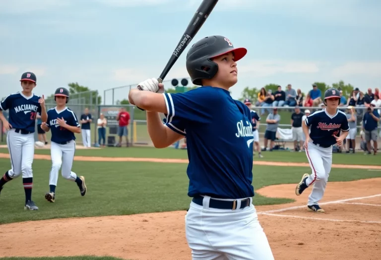 High school baseball game in Iowa with players and fans