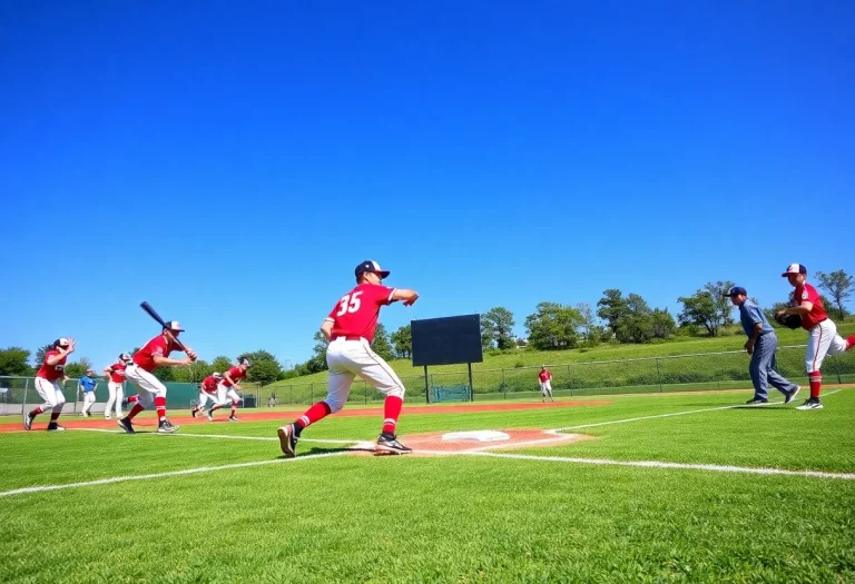 High school baseball players in action during a semifinal game.