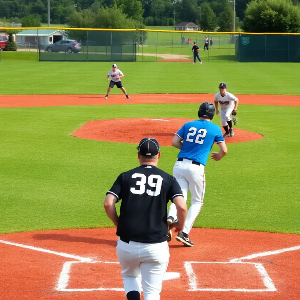 High school baseball players in action on the field during the Iowa State Tournament.