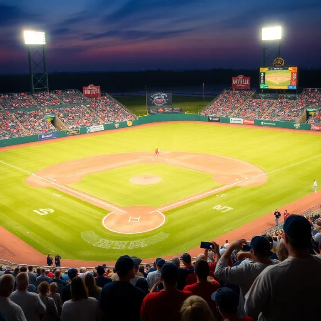 Crowd cheering at the Iowa High School Baseball Tournament