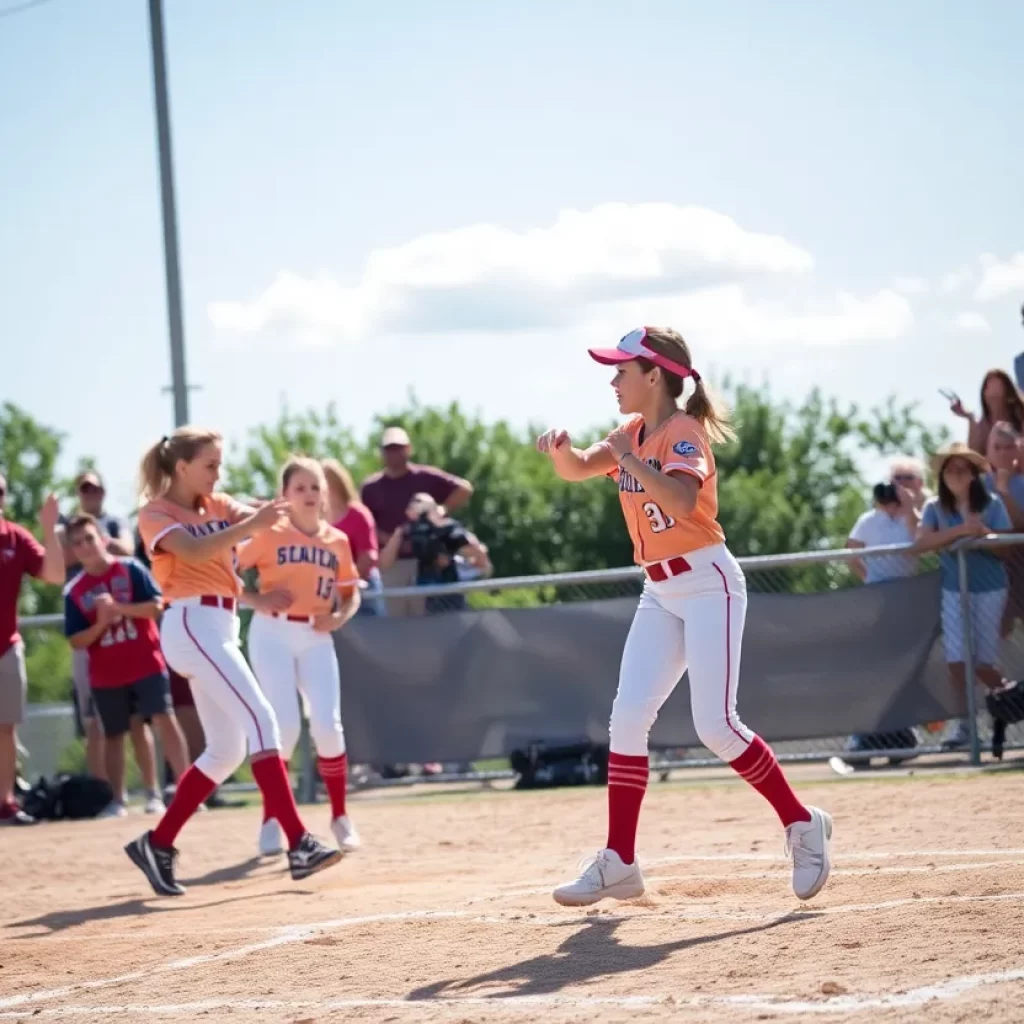 Iowa high school softball players competing on the field