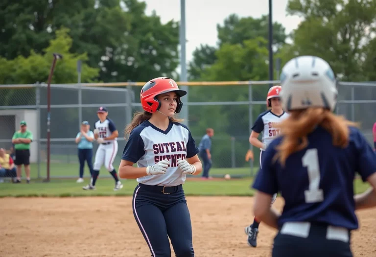 High school softball team playing in Iowa