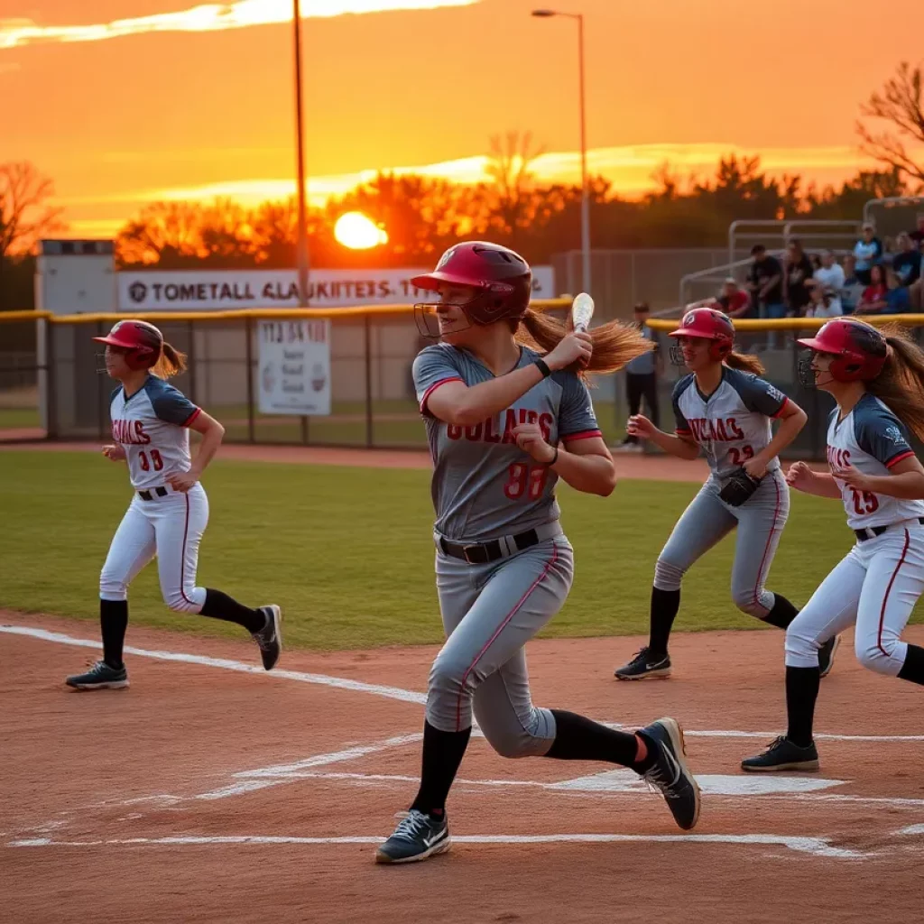 High school softball players competing in a game.