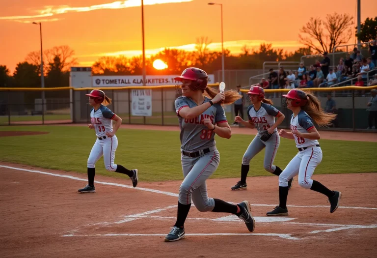 High school softball players competing in a game.