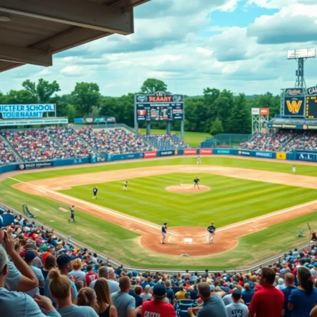 Spectators cheering at the Iowa High School Softball Tournament