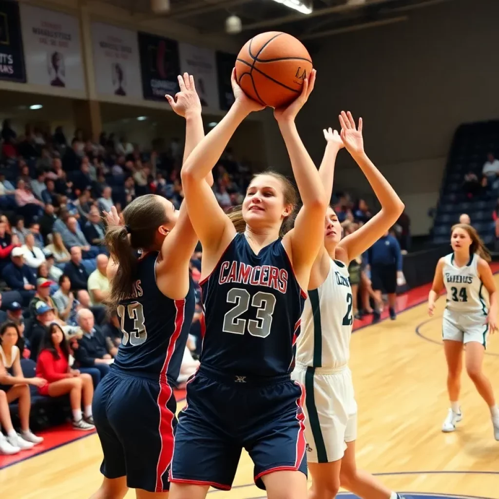 Fans cheering during a women's basketball game.
