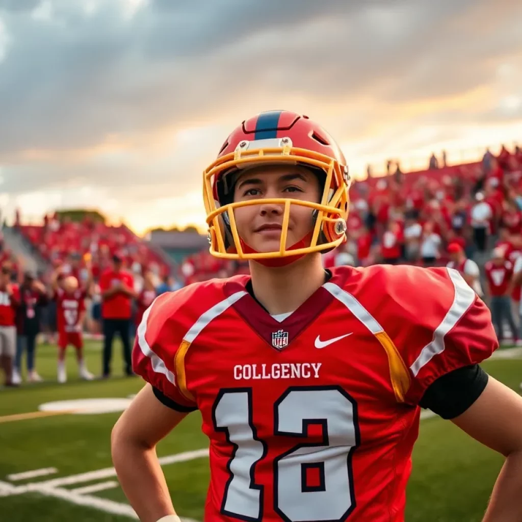 Young athlete celebrating commitment to LSU football