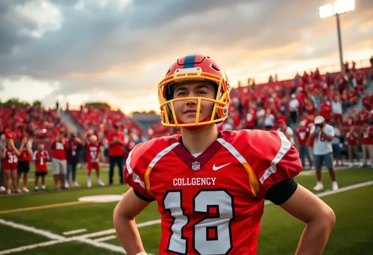 Young athlete celebrating commitment to LSU football