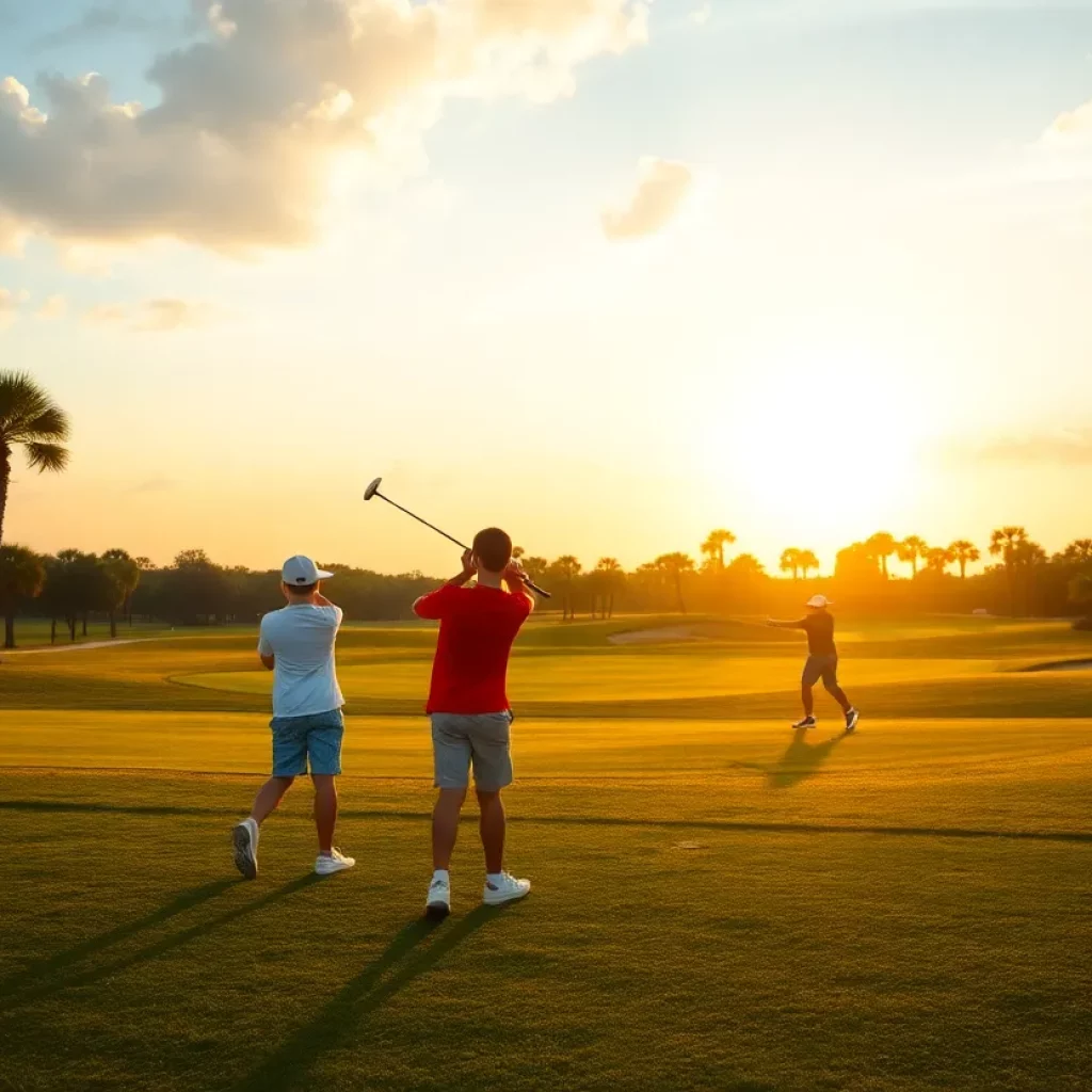 Golf course at Jacksonville Beach with young golfers