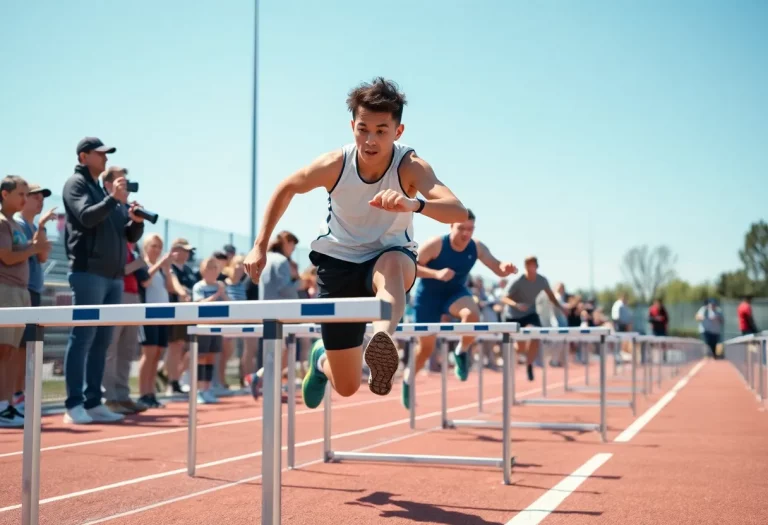 High school athlete competing in hurdle race