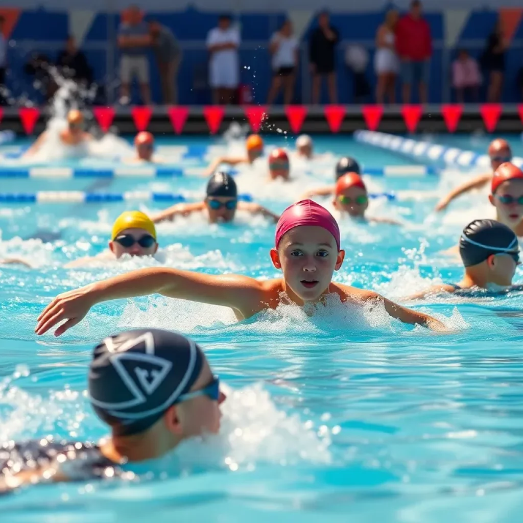 Young swimmers competing at a swimming event