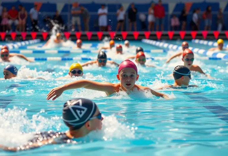 Young swimmers competing at a swimming event