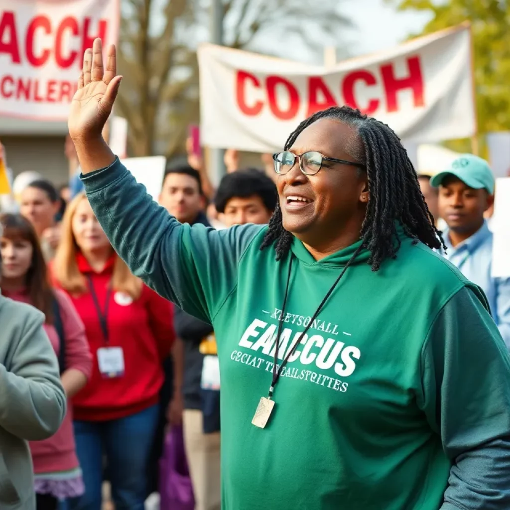 Community members celebrating a local coach's contributions