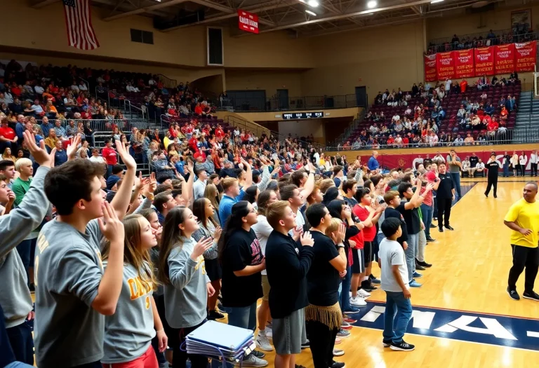 Students and fans at a Kansas State high school basketball game