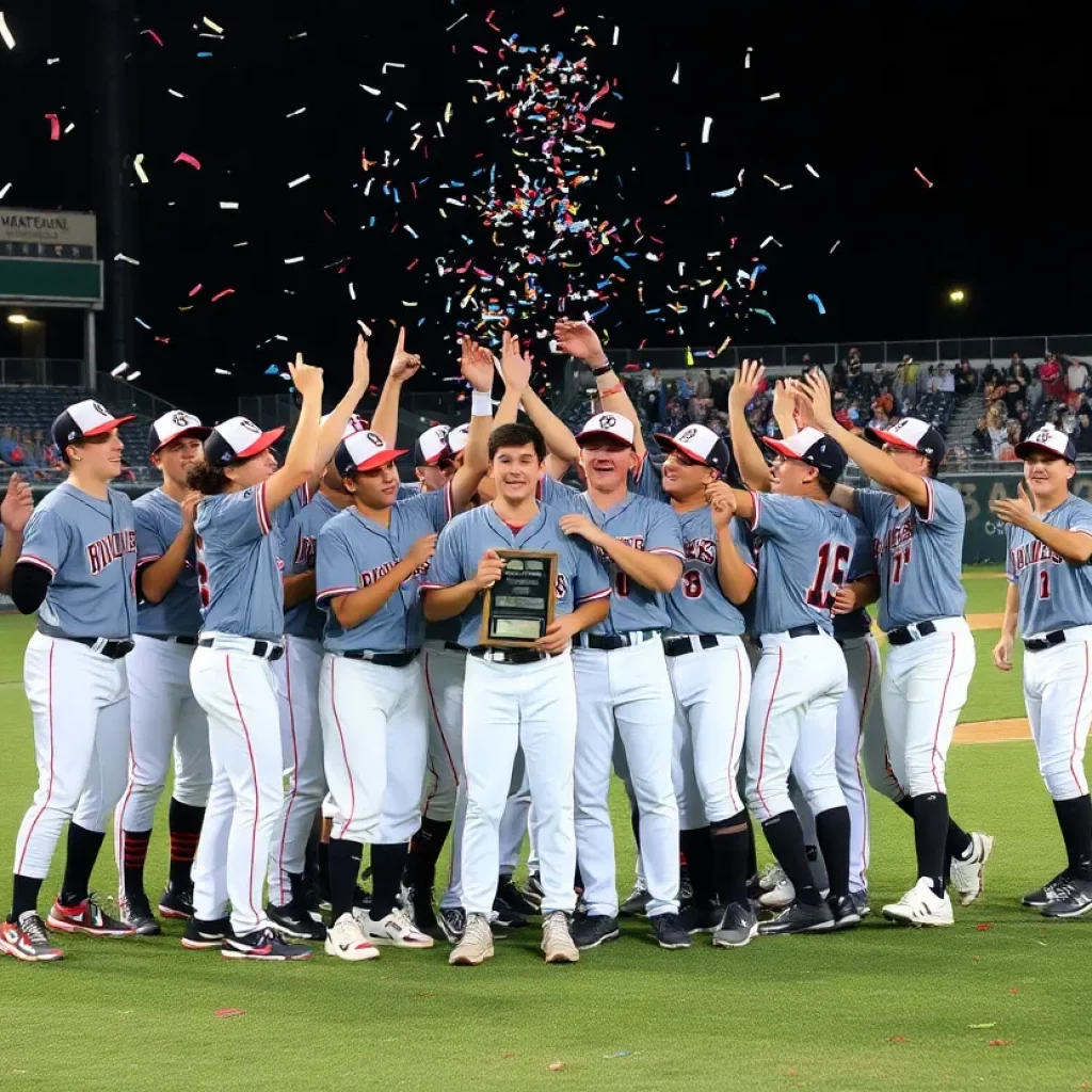 Kenosha St. Joseph baseball team celebrating their championship victory.