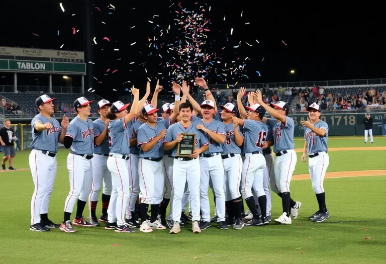 Kenosha St. Joseph baseball team celebrating their championship victory.