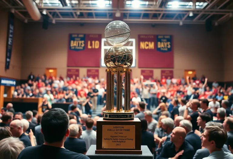 Hall of Fame event celebrating Kentucky high school basketball legends with enthusiastic audience.