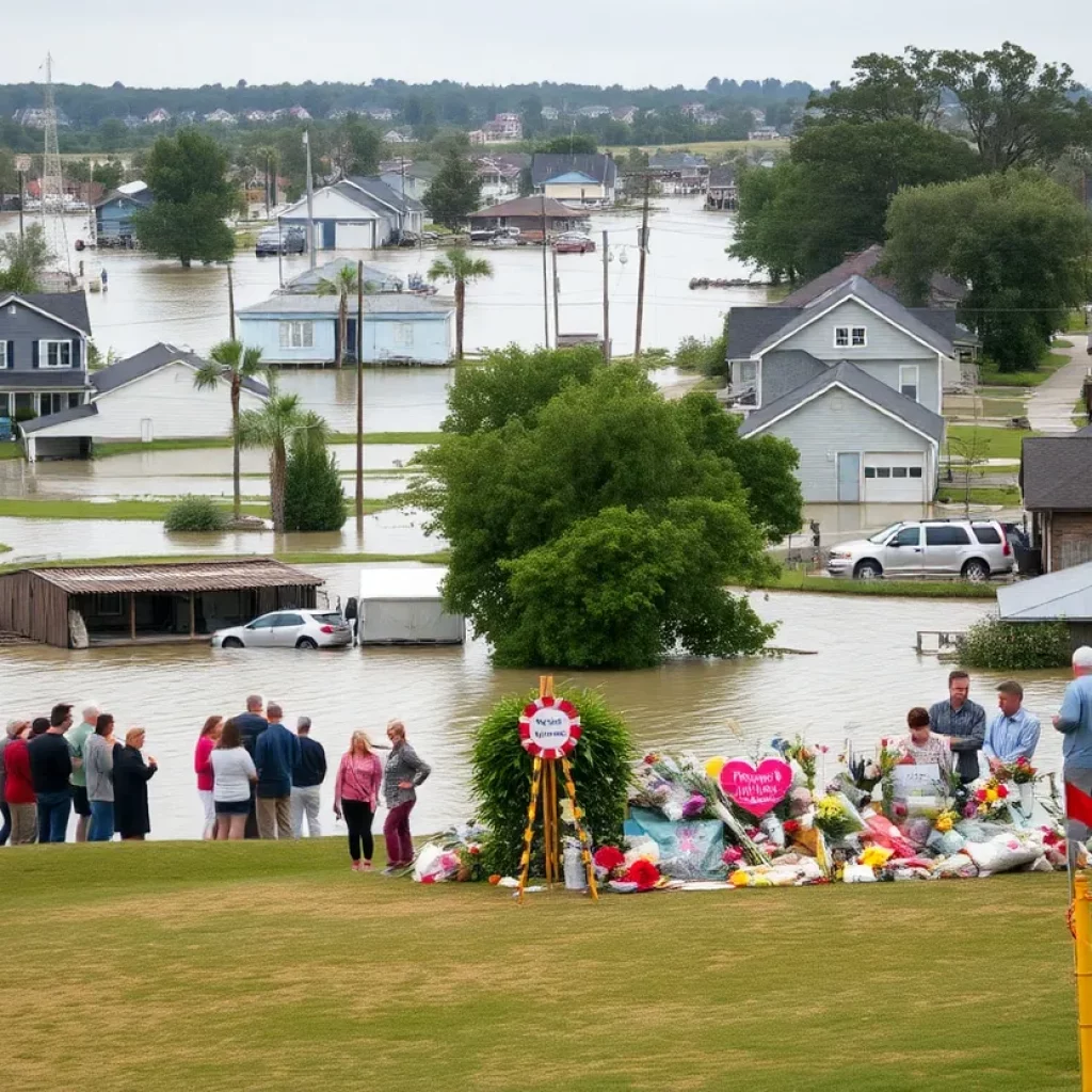 Community members holding candles at a vigil for the victims of Kerr County flooding.