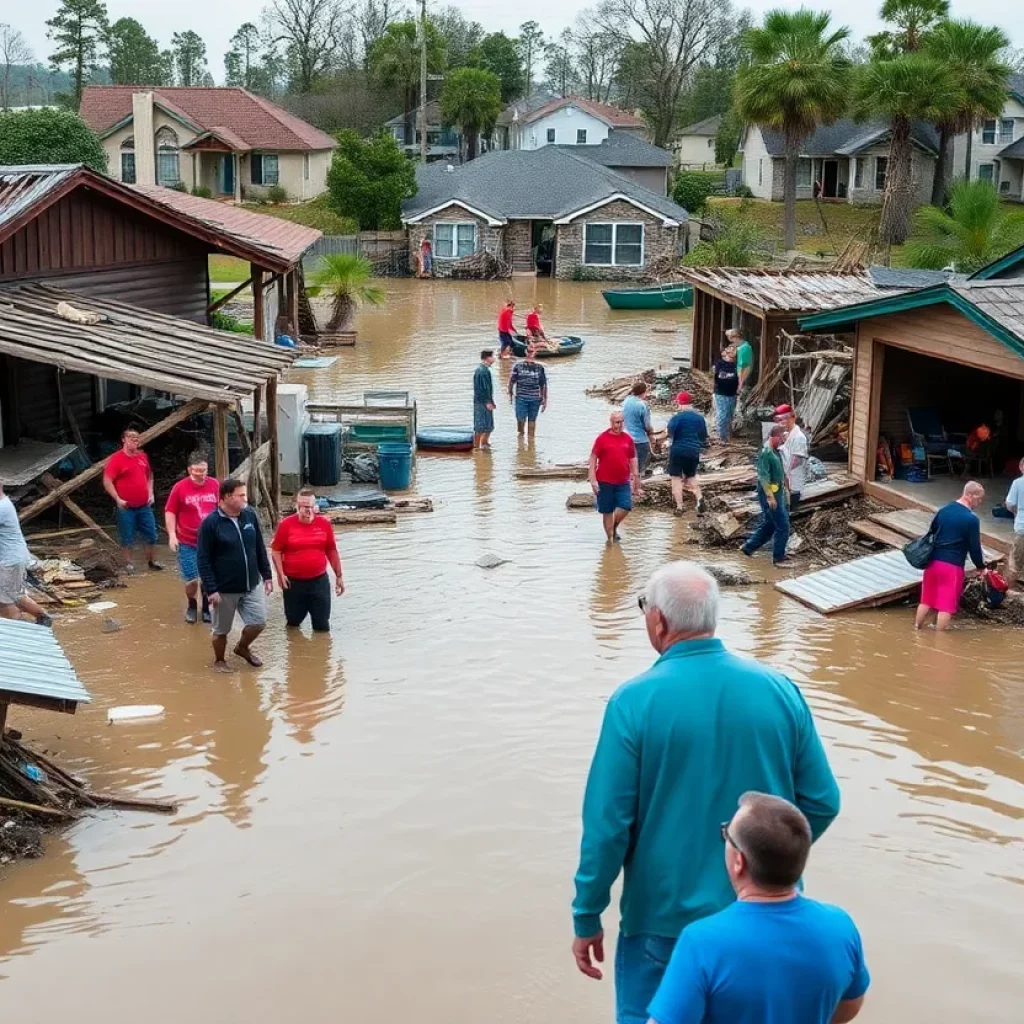 Community members surveying the damage caused by catastrophic flooding in Kerrville