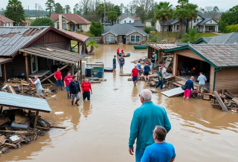 Community members surveying the damage caused by catastrophic flooding in Kerrville