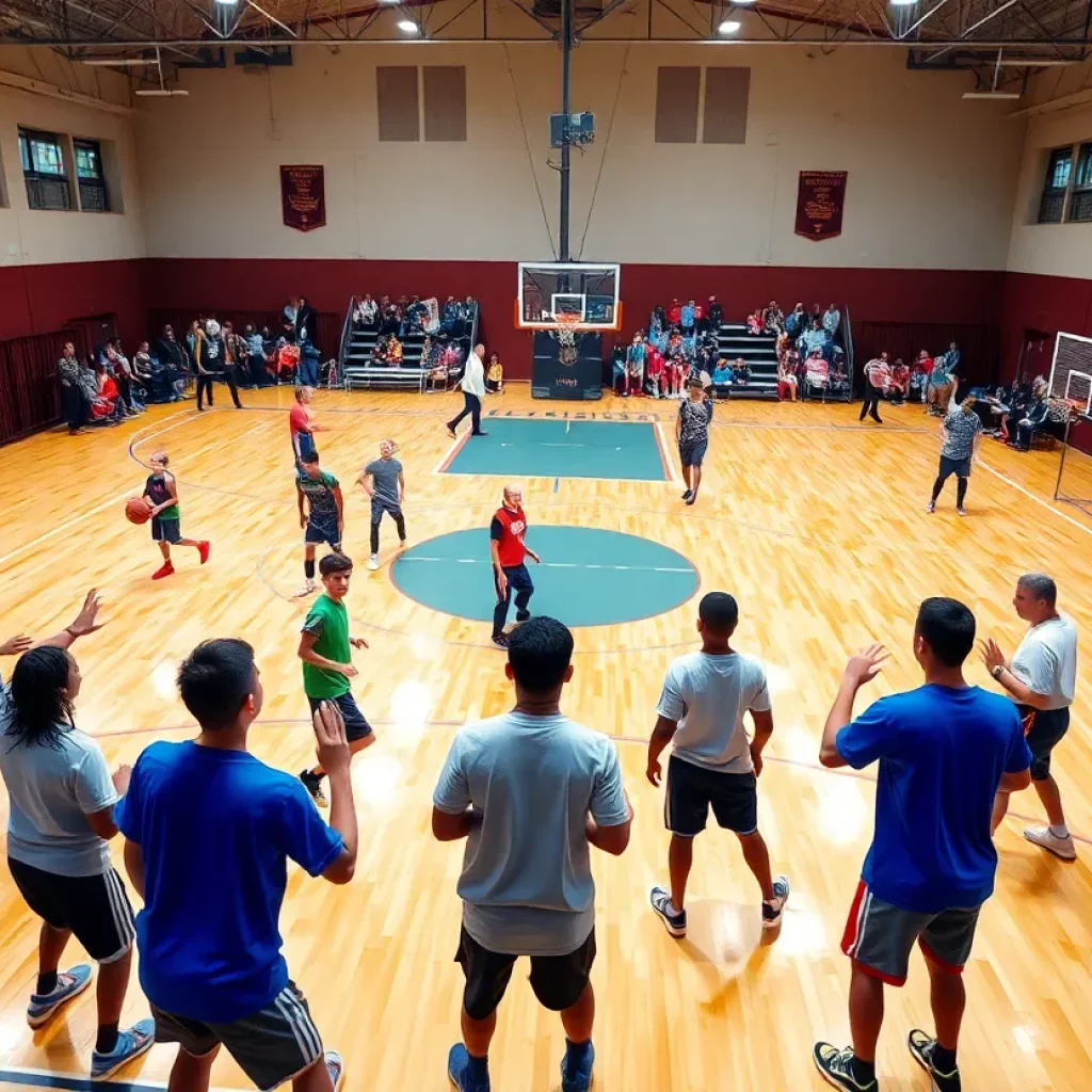 Kokomo basketball team practicing their skills on the court