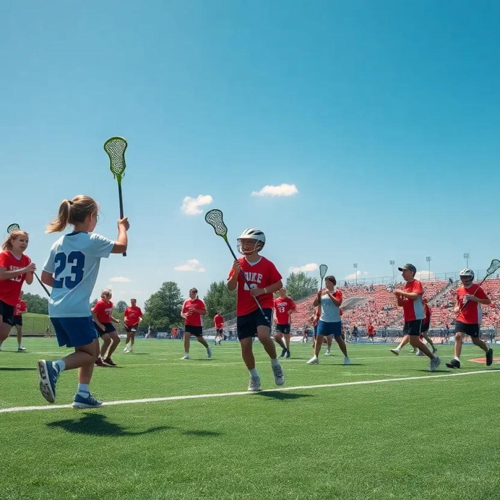 Lacrosse players competing during the 2025 New Balance All-America Senior Games