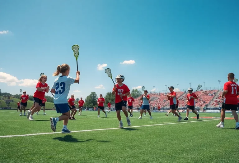 Lacrosse players competing during the 2025 New Balance All-America Senior Games
