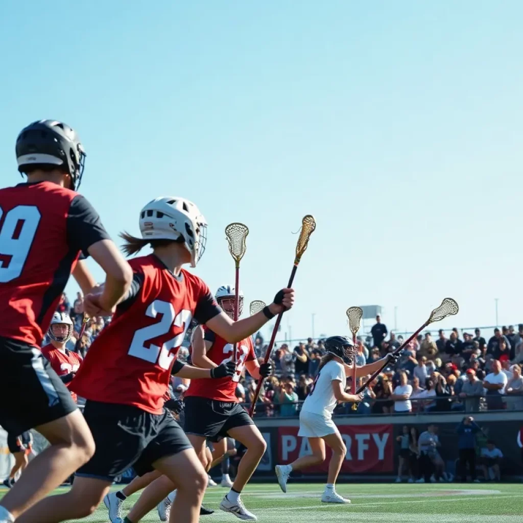 Players participating in a competitive lacrosse match