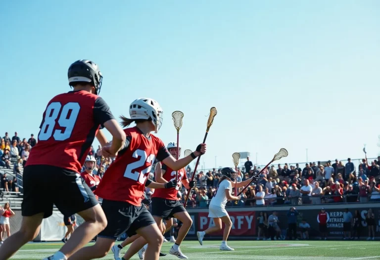 Players participating in a competitive lacrosse match