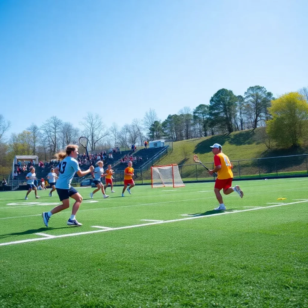Lacrosse players celebrating on the field